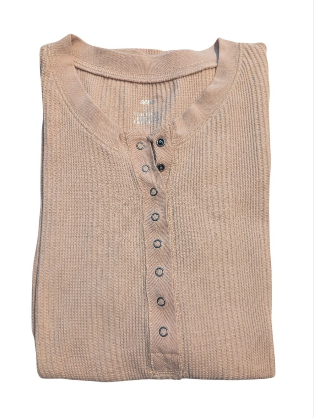 AERIE Waffle Henley Top Long Sleeve Soft Peach Large